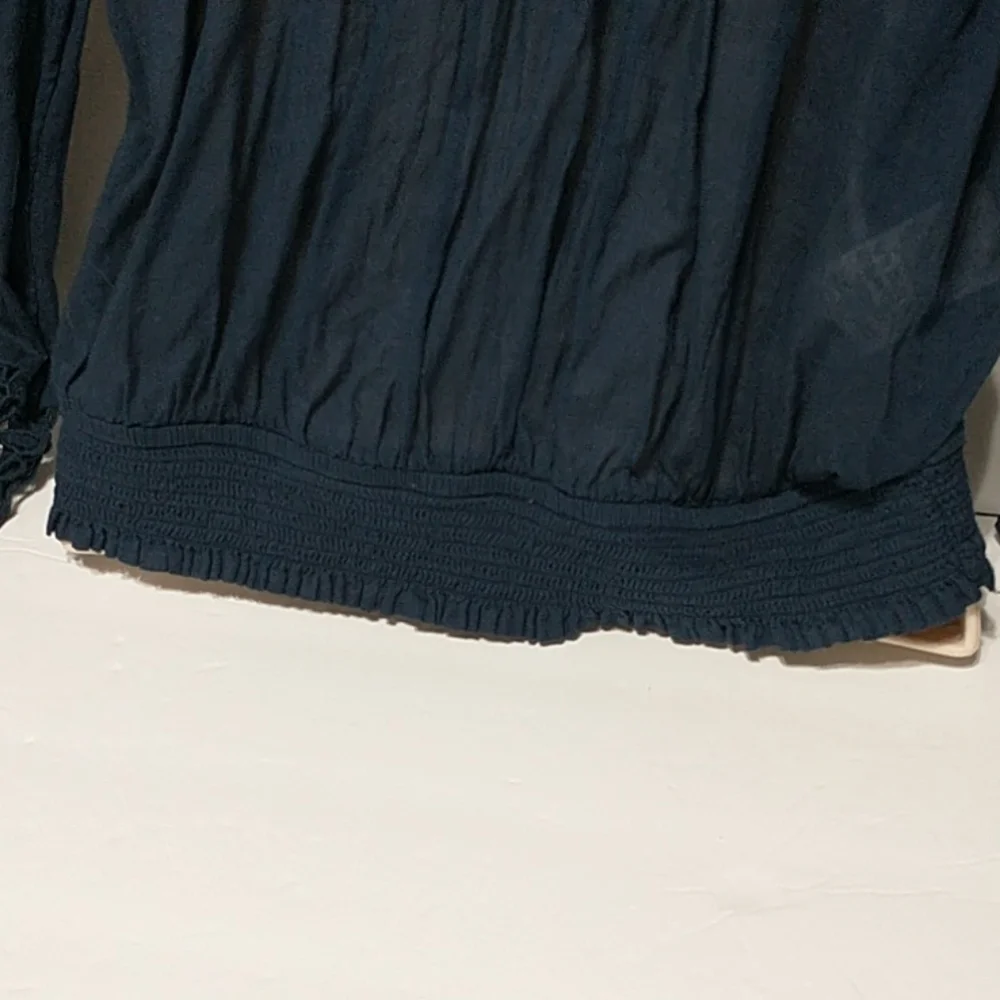 Free People Santa Paula Navy blue long sleeve blouse women size XS